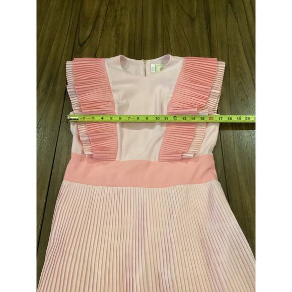 Emily Mccarthy Chloe Rose Petal Ruffle Pleated Short Sleeve Midi Dress S pink - Picture 3 of 12